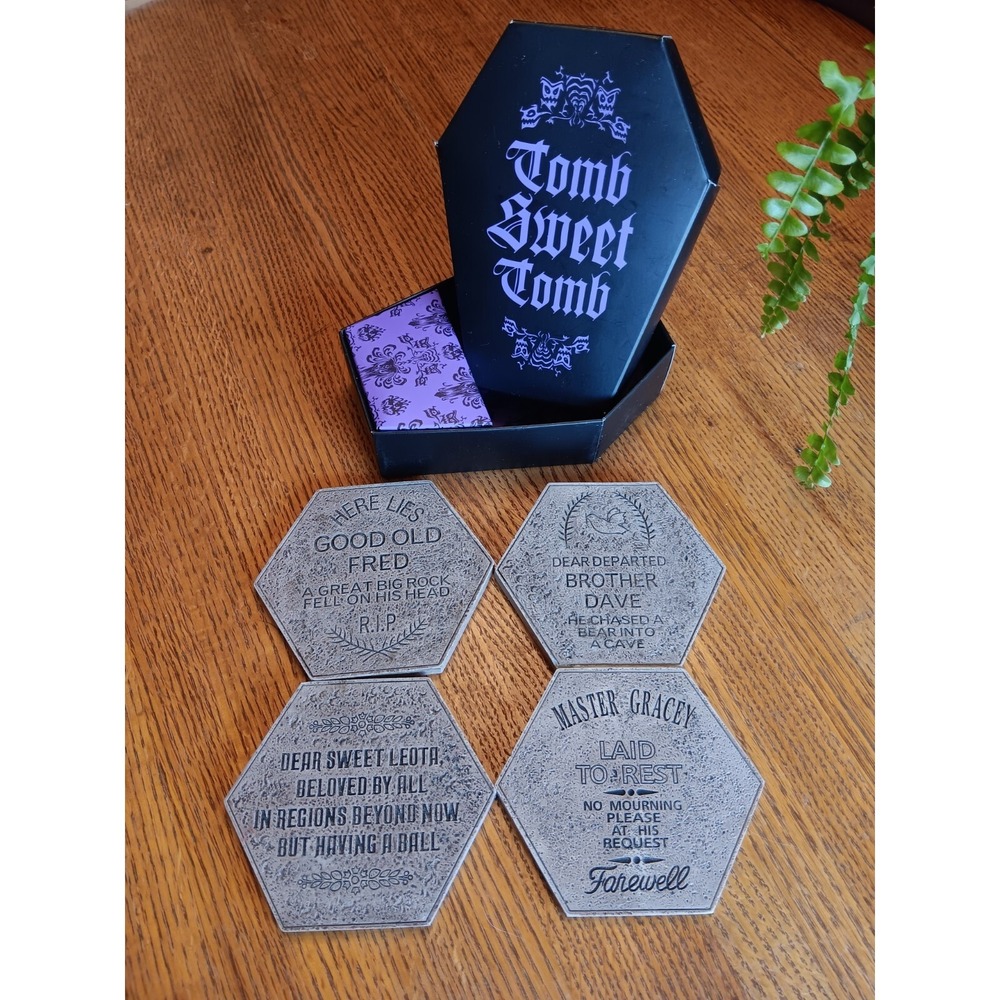 Disney Parks Haunted Mansion Tomb Sweet Tomb Stone Graveyard Coaster Set CHIPPED